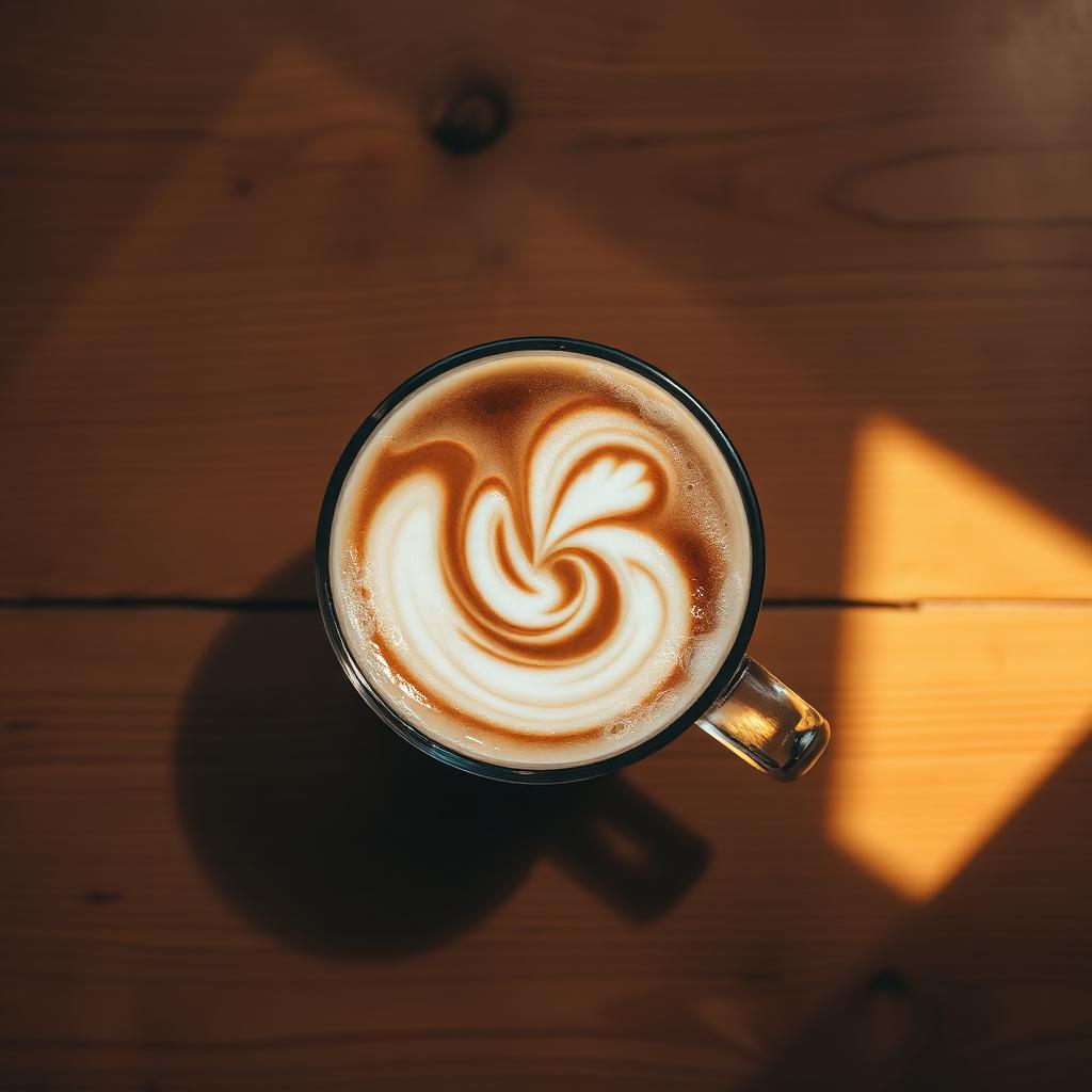 Latte art on a wooden table
